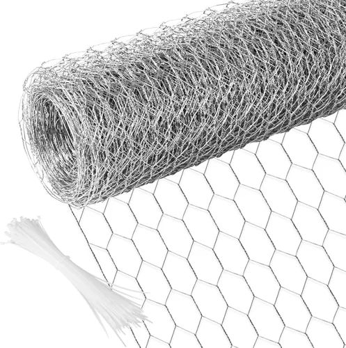Miniatura 24 de Alambre de pollo de 13.7 pulgadas x 393.7 pulgadas, malla galvanizada hexagonal para jardín, valla de jardín para mascotas, conejos, pollos con 100