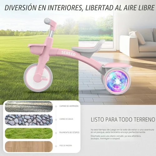 Miniatura 9 de SEREED Triciclo de iluminación colorida para niñas de 2 a 5 años, triciclo ajustable con asiento y manillar, cesta extraíble, idea de regalo de Rosa