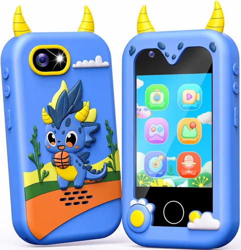 Teléfono de juguete para niños, juguetes de teléfono inteligente con cámara dual - regalo de Navidad y cumpleaños para niños de 3 a 12 años,
