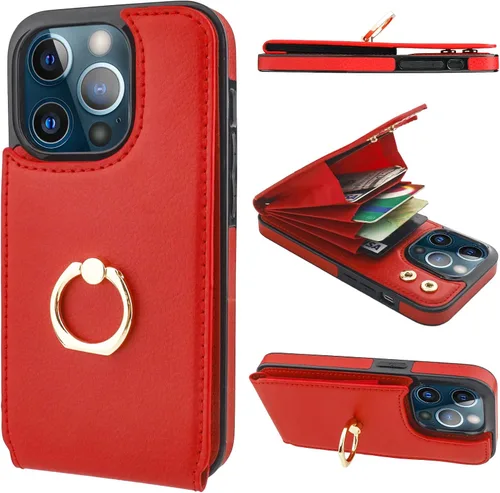 Miniatura 9 de Folosu Funda compatible con iPhone 13 Pro con soporte para tarjetas, rotación de 360°, soporte de anillo de dedo con función atril, protección RFID