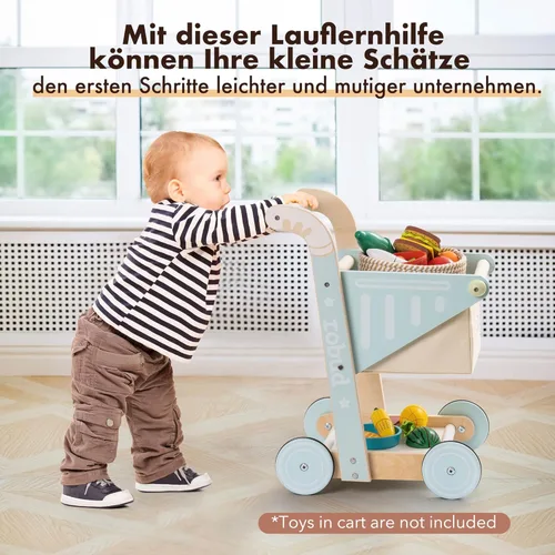 Miniatura 8 de ROBUD Andador de madera para bebés para niñas y niños, carrito de compras de madera para niños pequeños, juguetes de aprendizaje para niños de 10