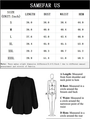 Miniatura 5 de Samefar Blusa de manga larga con cuello en V para mujer, blusa holgada de gasa con lunares suizos