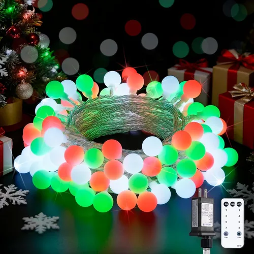 Miniatura 19 de JMEXSUSS 100 luces LED de Navidad a pilas para interiores y exteriores, impermeables, 33 pies, luces de globo en cadena con pilas con control Varios
