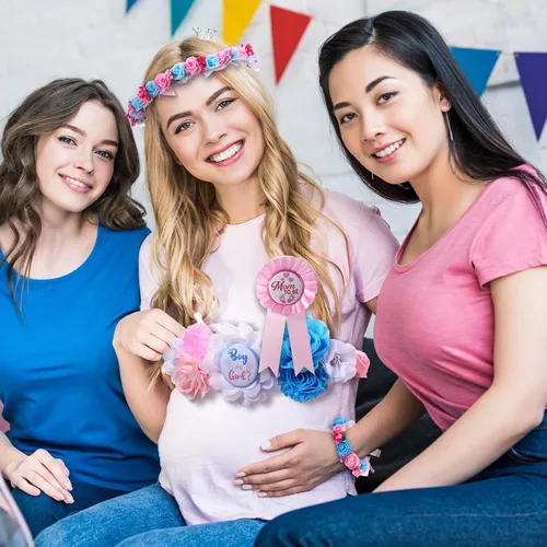 Miniatura 6 de Riceshoot Conjunto de fajín y ramillete de flores de maternidad para niño o niña, decoraciones de revelación de género, para mamá, para ser papá