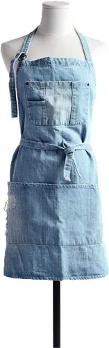Miniatura 10 de Delantal Tobyan de Mezclilla de Algodón Suave - Delantal Unisex Ajustable con Babero de 5 Bolsillos Perfecto para Cocinas ZD-azul