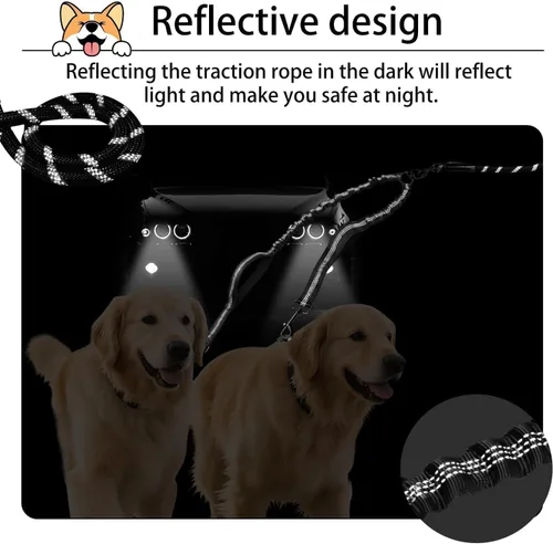 Miniatura 5 de Correa doble duradera para perros, correa para dos perros, sin enredos, con asas acolchadas y tiras reflectantes para perros medianos y grandes