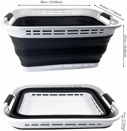 Miniatura 3 de SAMMART Cesta plegable de plástico para la ropa sucia de 42L (11 galones), contenedor de almacenamiento plegable y organizador, tina de lavado