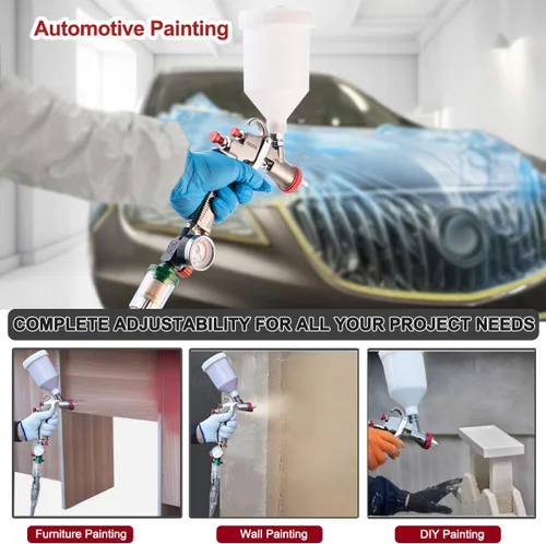 Miniatura 3 de R500 LVLP Pistola pulverizadora de 0.051 in con regulador de presión de aire y separador de aceite-agua, pistola de pintura automotriz