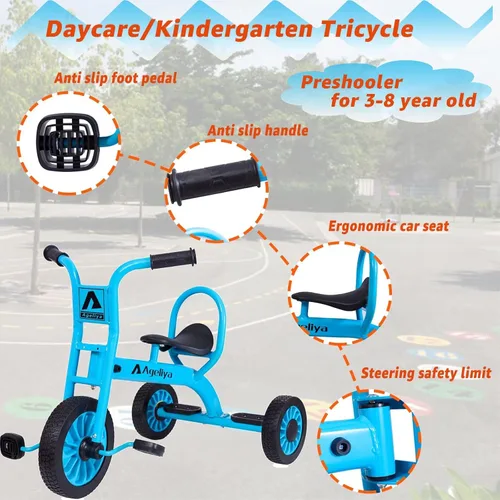 Miniatura 5 de Triciclo infantil para preescolares a partir de 3 años, ideal para patio de juegos al aire libre y guardería, triciclo de pedal de metal duradero