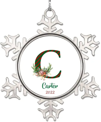 Miniatura 9 de Monograma inicial letra A copo de nieve, adorno de bayas de pino de Navidad para decoración de árbol de Navidad, adornos de Navidad personalizados