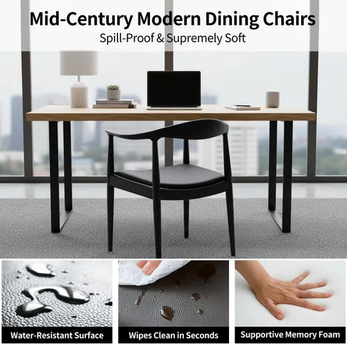 Miniatura 4 de Tomile Hans Wegner Kennedy - Silla moderna de piel sintética con respaldo ancho curvo, marco de madera maciza, diseño de mediados de siglo