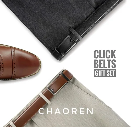 Miniatura 5 de CHAOREN - Cinturones de trinquete con clic para hombre, paquete de 2 - Cinturón de trinquete de cuero para hombre de 1 3/8" para vestir y casual