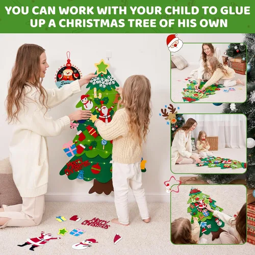 Miniatura 5 de Onekka Árbol de Navidad de fieltro para niños pequeños con 32 adornos desmontables + calendario de Adviento de muñeco de nieve, 3.2 pies, mi primer
