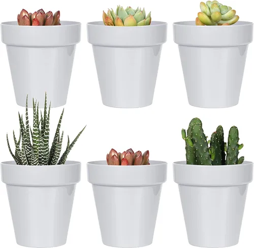 Youngever Paquete de 10 mini macetas de plástico de 3 pulgadas para interiores, maceta de jardinería gris con drenaje para todas las plantas de
