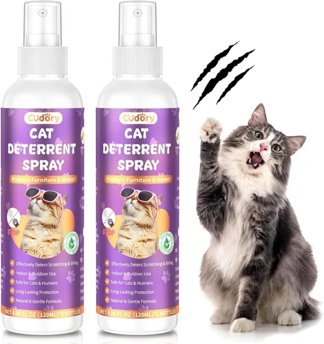 Paquete de 2 aerosoles disuasorios para gatos para interiores y exteriores, repelente de gatos para arañazos y marcas, disuasorio antiarañazos para
