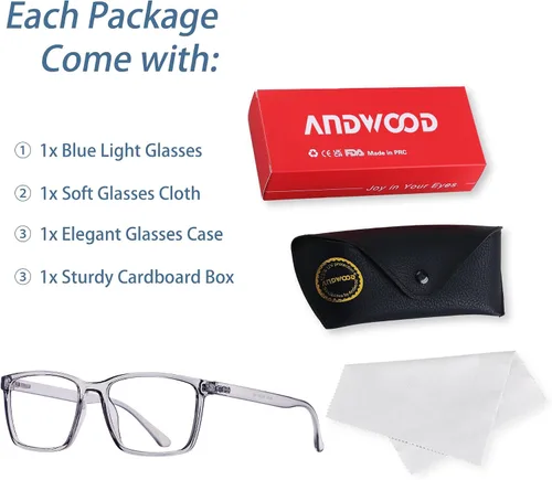Miniatura 6 de ANDWOOD Gafas de bloqueo de luz azul para hombres y mujeres, filtro de computadora, marco grande, bloqueador de luz azul, antirayos azules, ligeros