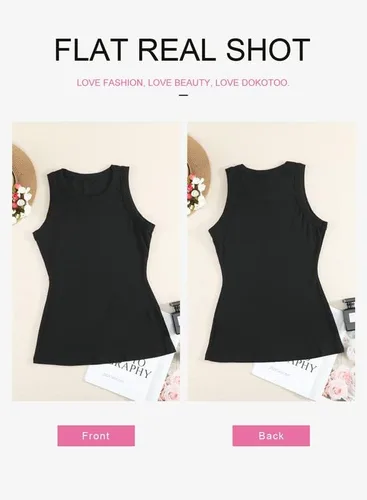 Miniatura 3 de Dokotoo - Camiseta ajustada sin mangas para mujer, tirantes anchos, escote bajo, con ribetes, deportiva, para entrenamiento