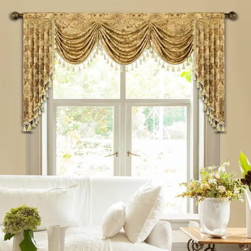 Miniatura 14 de Loom and Mill Cenefas de Cascada de Lujo para Ventanas, Elegante Cenefa de Cortinas Gruesas de Jacquard con Borlas para Sala de Estar, Dormitorio