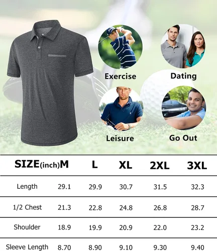 Miniatura 6 de V VALANCH Polo para hombre, estilo casual, de manga corta, para golf, absorbe la humedad, con cuello