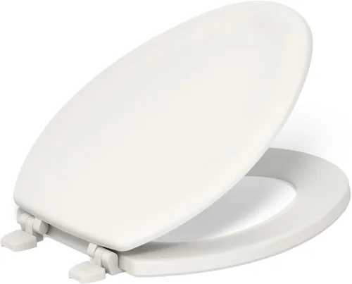 Miniatura 23 de Asiento para inodoro Kohler con tapa, de pino con molduras de madera y bisagras de plástico en color a tono, 4647-0 Blanco