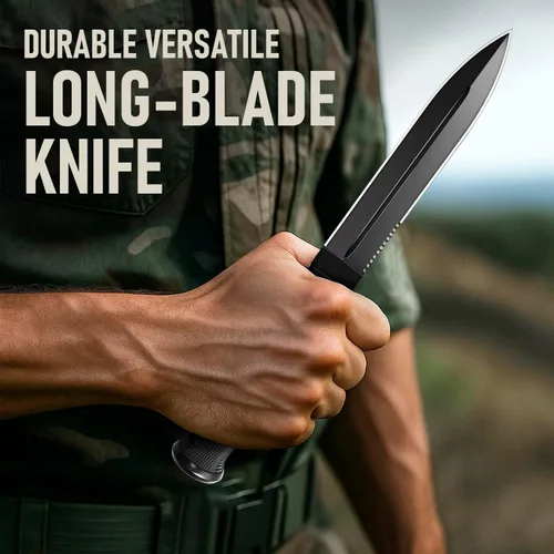 Miniatura 7 de Cuchillo táctico de supervivencia con funda, hoja fija de espiga completa de 6.5 pulgadas, borde dentado, cuchillo de caza con mango de goma 1.