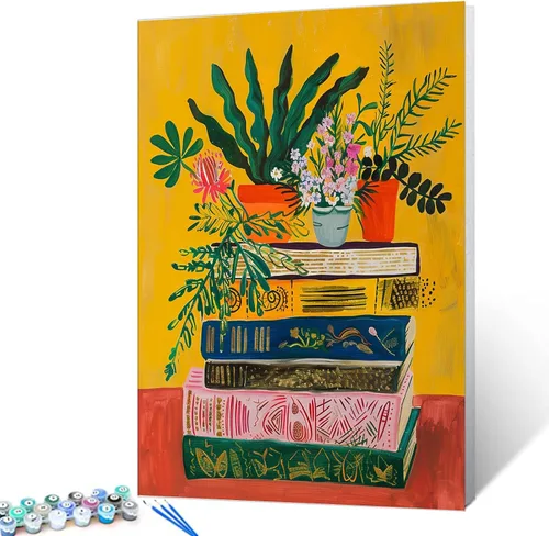 Miniatura 33 de Aihonmin Estantería 6 Pack Pintar por Números para Adultos Libros Pintura DIY sobre Lienzo con Pinceles Pigmento Manualidades DIY Pintura Acrílica