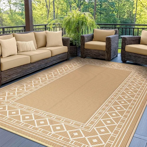 Miniatura 18 de GENIMO Alfombra de Exterior 5'x8' Impermeable para Patio, Alfombra de Paja de Plástico Reversible para Exteriores, Alfombras de Camping para Negro