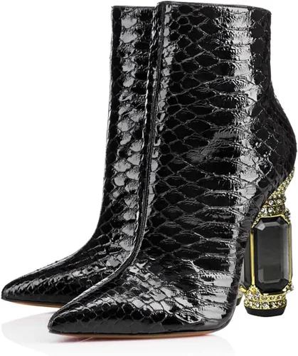Miniatura 25 de FSJ Botas de tacón alto con punta puntiaguda para mujer, con tacón alto, con cremallera lateral brillante, estilo casual, para uso diario, zapatos