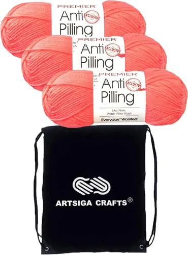 Miniatura 66 de Premier Yarns Everyday Anti-Pelusa Hilo Sólido Verde Pino DN100-8 (6-Madejas - Mismo Lote de Tinta) #4 Peso Estambre Acrílico para Tejer