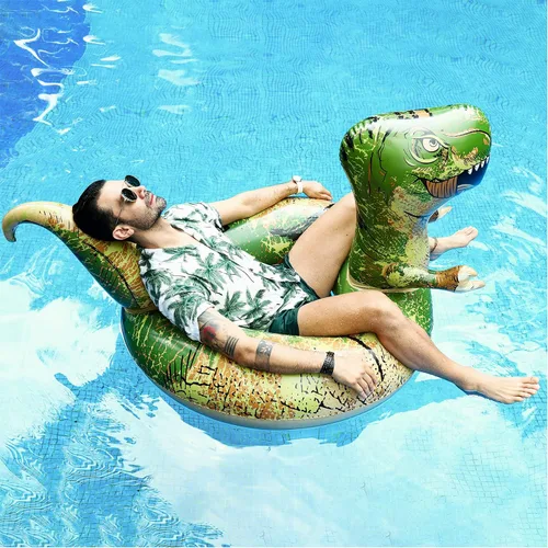 Miniatura 4 de FindUWill Flotadores inflables de piscina de dinosaurio de 62 pulgadas, flotadores inflables de piscina, flotadores de tubo para piscina, juguetes