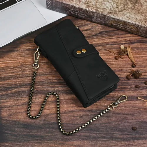 Miniatura 89 de Genuino Caballo Loco Cuero Regalo de Viaje Moneda Bolsillo Tarjetero Organizador Largo Cadena Rfid Cartera Monedero Con Broche Para Hombres Hombres