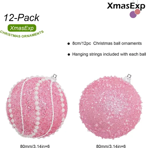 Miniatura 2 de 12 adornos de bola de Navidad de 3.15 pulgadas, con lentejuelas, inastillables, adornos decorativos para colgar en árboles de Navidad, fiestas