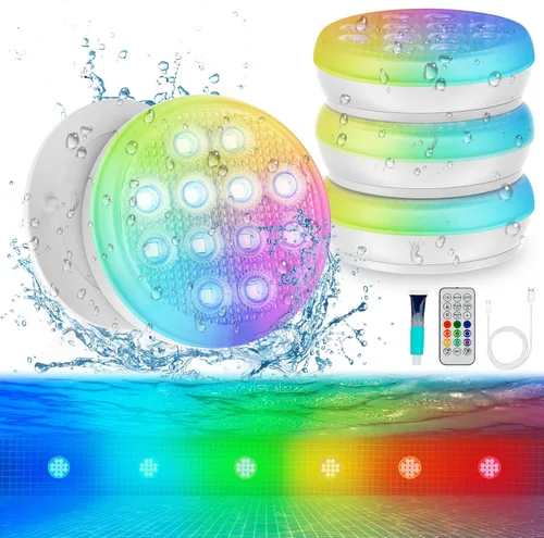 Luces para piscina, luces LED sumergibles recargables de ultra alta luminosidad con control remoto, luz LED magnética impermeable IP68 de 22 colores