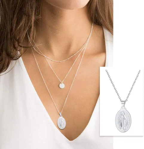 Miniatura 2 de U7 - Collar y cadena de la Virgen María 22 chapado en oro de 18 quilates joyería cristiana para hombre o mujer cruz milagrosa personalizable