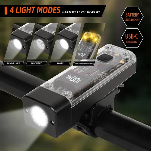 Miniatura 2 de Paquete de 2 luces de bicicleta delanteras y traseras, luces de bicicleta recargables USB-C delanteras y traseras para conducción nocturna, juego