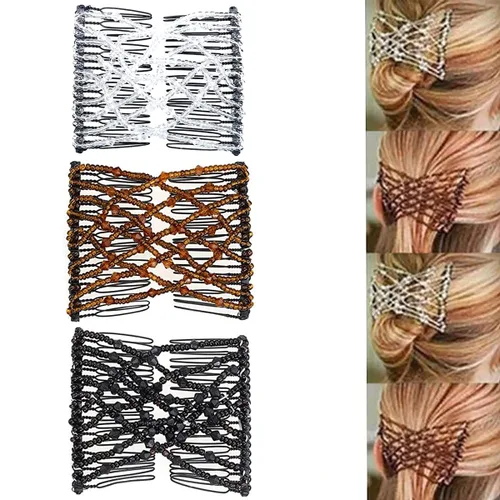 Pinzas para el cabello elásticas con cuentas vintage, horquillas elásticas de cristal, joyería y decoración (3 piezas)