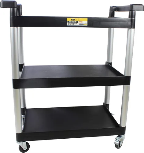 Miniatura 7 de MaxWorks 80774 Carrito de plástico utilitario de 3 estantes con ruedas, capacidad máxima de 225 libras, color negro