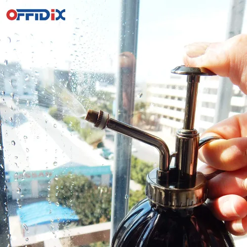 Miniatura 6 de OFFIDIX Botella rociadora de vidrio transparente, 6.3 pulgadas de alto, estilo vintage con bomba superior de plástico de bronce, regadera de vidrio