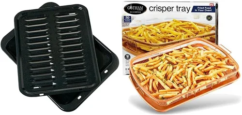 GE Appliances - Sartén para asar con estante para horno, sartén antiadherente, 2 piezas de acero al carbono recubierto de porcelana negra y cesta