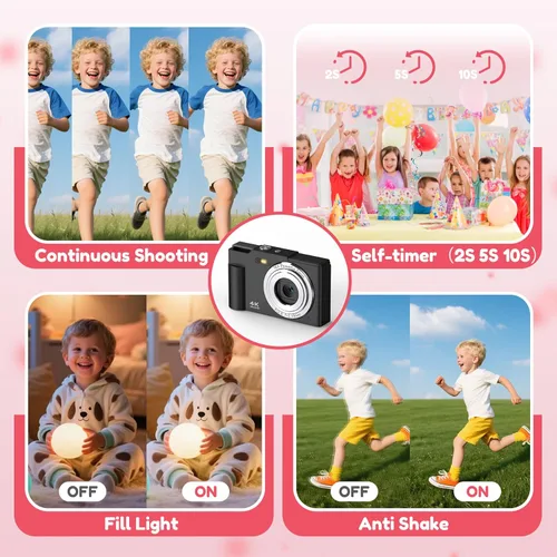 Miniatura 8 de Cámara digital, FHD 4K Cámara digital de apuntar y disparar con zoom de 16X antivibración, cámara pequeña compacta de 48 MP con tarjeta de 32 GB