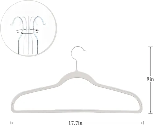 Miniatura 7 de VECELO Paquete de 25 perchas de ropa, colgador de plástico antideslizante, gancho giratorio de 360° y ahorro de espacio para armario de dormitorio