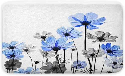 Miniatura 3 de Alfombras de baño azules, rústicas y elegantes alfombras de baño florales azules y grises con margaritas, bonito diseño de flores silvestres, planta