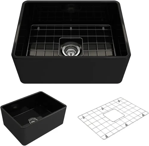 Miniatura 20 de BOCCHI Classico Farmhouse Fregadero de cocina de arcilla refractaria con frente de delantal de 20 pulgadas, un solo tazón con rejilla protectora