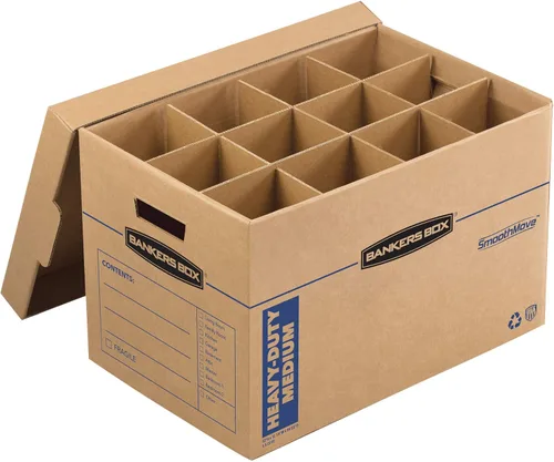 Bankers Box Kit de cocina caja de mudanza, 1 paquete, divisores y cojines, asas reforzadas, montaje sin cinta, caja con tapa, 15 x 12 x 10 pulgadas