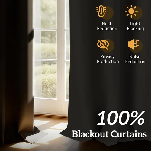 Miniatura 2 de 2 paneles de cortinas 100% opacas, cortinas ligeras con aislamiento térmico con ojales para dormitorio, sala de estar, tratamiento de ventana