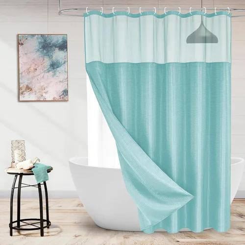 Miniatura 36 de MitoVilla Cortina de ducha pequeña beige de 36 x 72 pulgadas, juego de cortina de ducha de tela de punto gofre de tamaño medio estrecho con forro