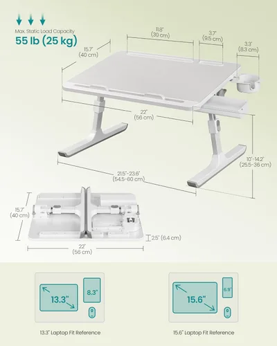 Miniatura 7 de SONGMICS ULLD113GZ01 - Escritorio de cama plegable para laptop, escritorio grande de 15.7 x 22 pulgadas, inclinación continua de 120°, altura Gris