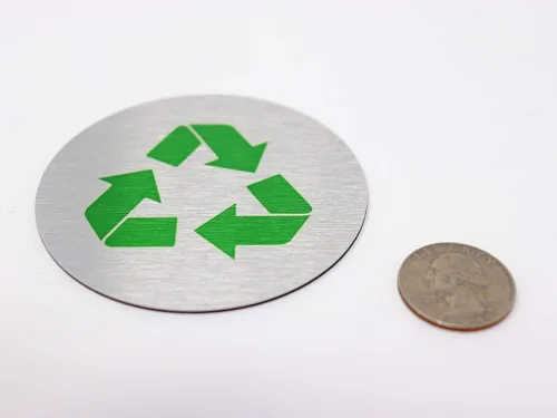 Miniatura 4 de Letreros de metal para basura y reciclaje, marcadores de basura y reciclaje, juego de 2, 1 letrero de basura negro y 1 letrero de reciclaje verde
