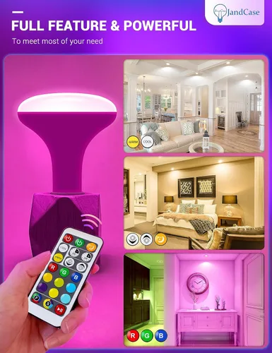 Miniatura 6 de JandCase BR30 Luces de inundación que cambian de color, RGB + bombilla LED empotrable cálida y blanca fría, 12 W (equivalente a 100 W), 1050 lm
