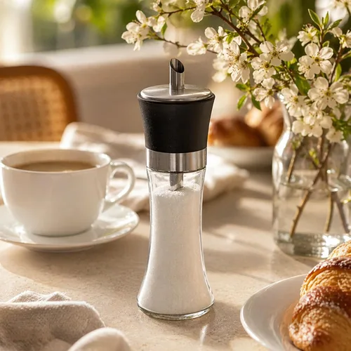 Miniatura 3 de Restaurantware Vetri - Dispensador de azúcar de 6.3 onzas, 1 dispensador de azúcar con boquilla para vertido, tapa negra, acabado transparente